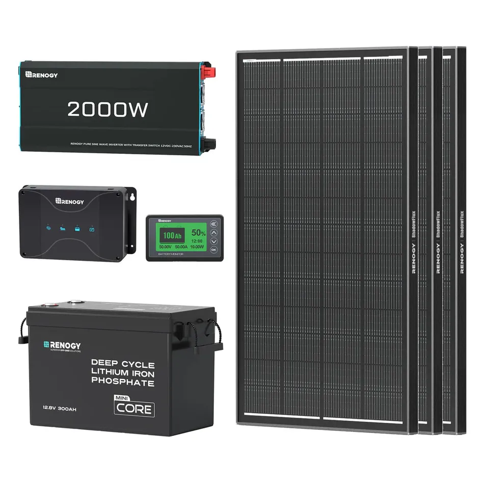 renogy-kit-solaire-3-84-kwh-camping-car-jardin-3x-panneaux-200w-600w-batterie-li image 1