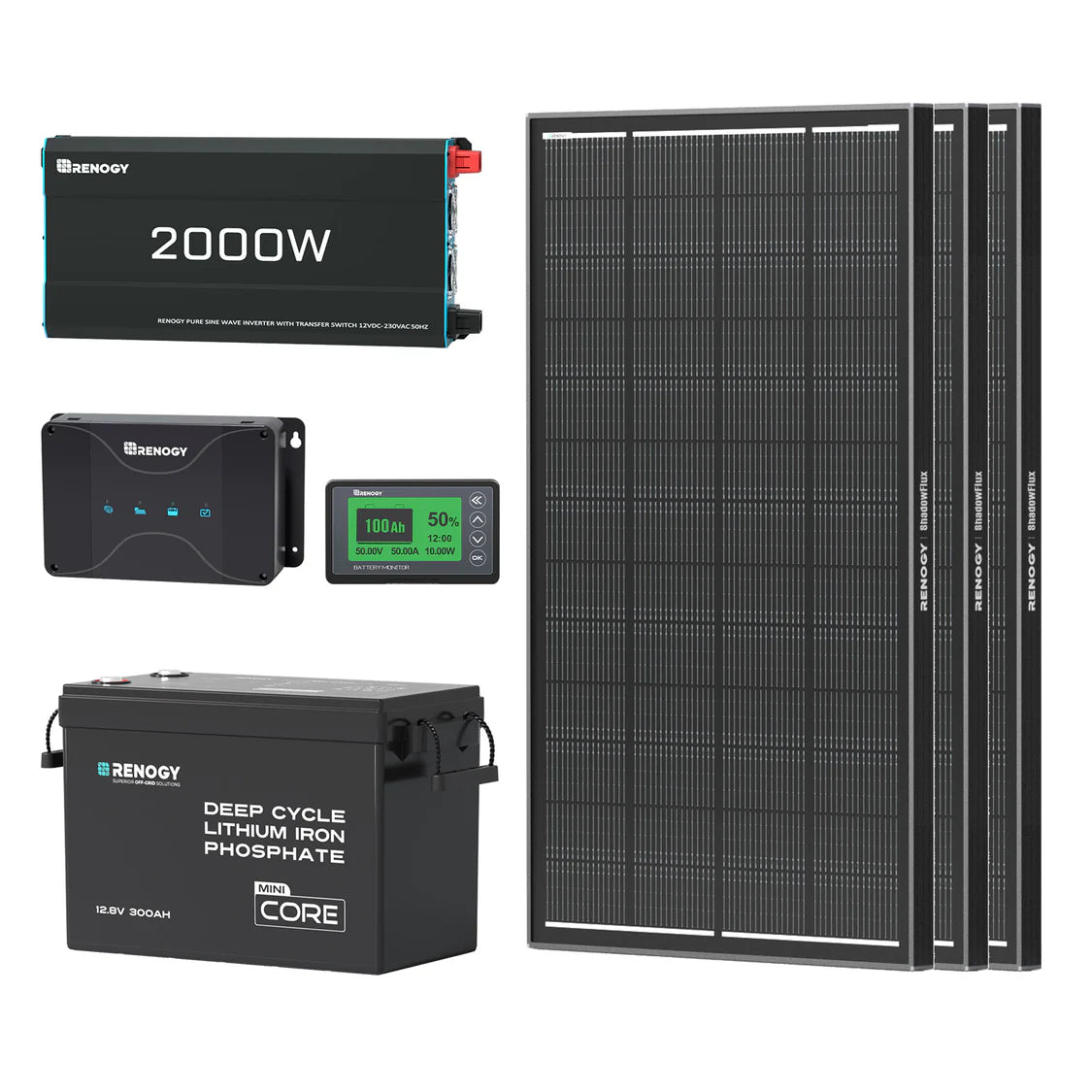 renogy-kit-solaire-3-84-kwh-camping-car-jardin-3x-panneaux-200w-600w-batterie-li image 1