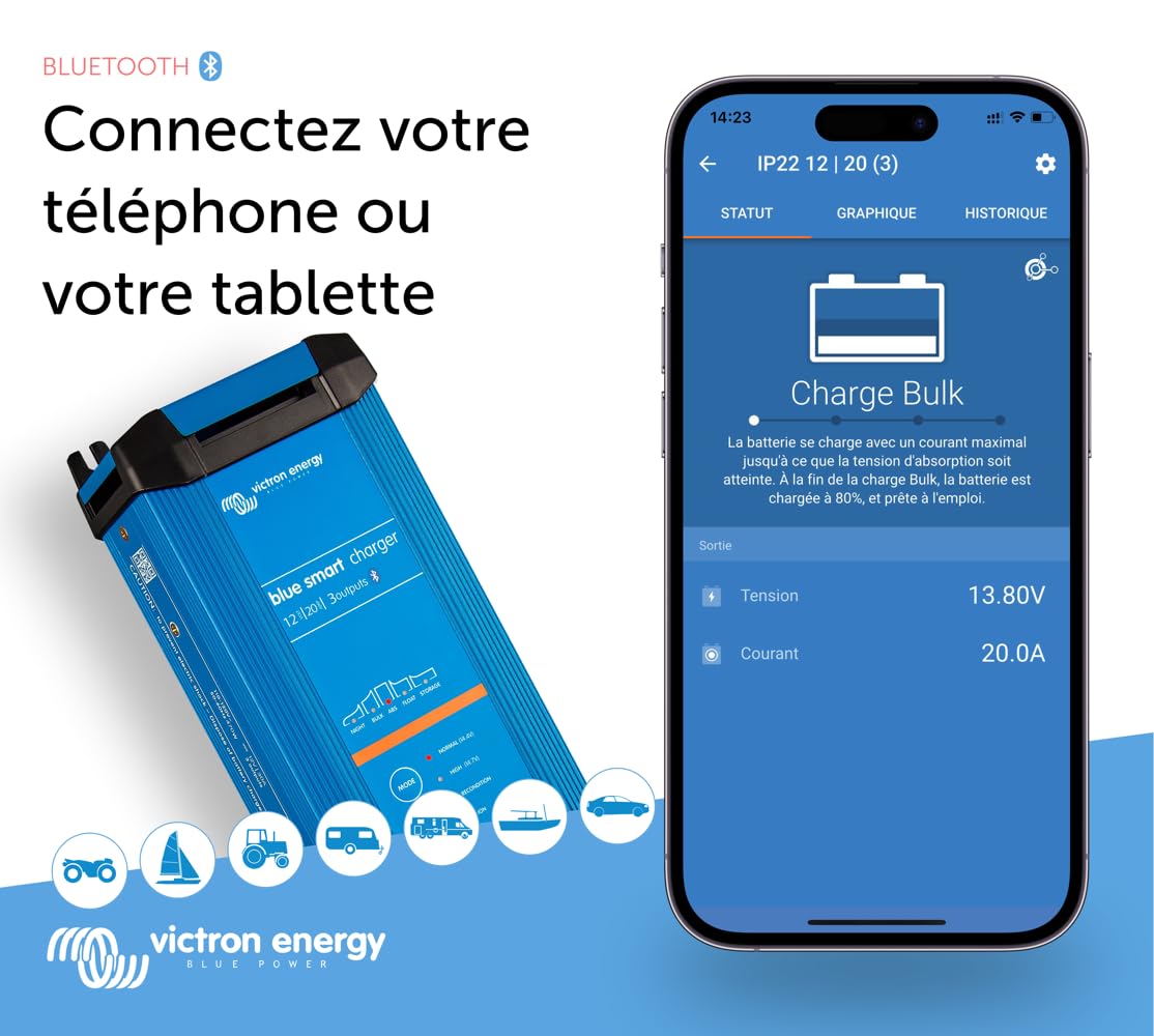 victron-energy-blue-smart-ip22-chargeur-de-batterie-12-v-20-a-3-sorties-230-v-ce image 2